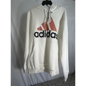 Adidas Mens Hoodie Sweatshirt White Heathered Drawstring Mock Neck Logo L New